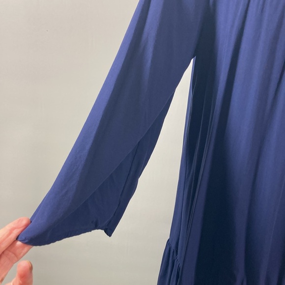 Old Navy Dress Women Size Large Navy Long Sleeve Pleat Neckline Ruffle Detail - Picture 3 of 10